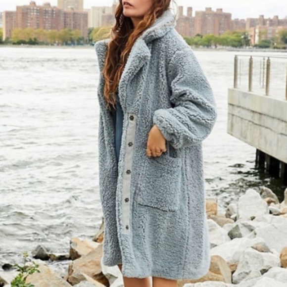 Free People Jackets & Blazers - 🌸HP🌸 NWT Free People Tessa Teddy Coat Dusty Blue